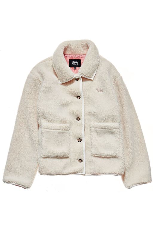 Stussy Womens Graffiti Sherpa Coaches Jackets White - LCFGN8673